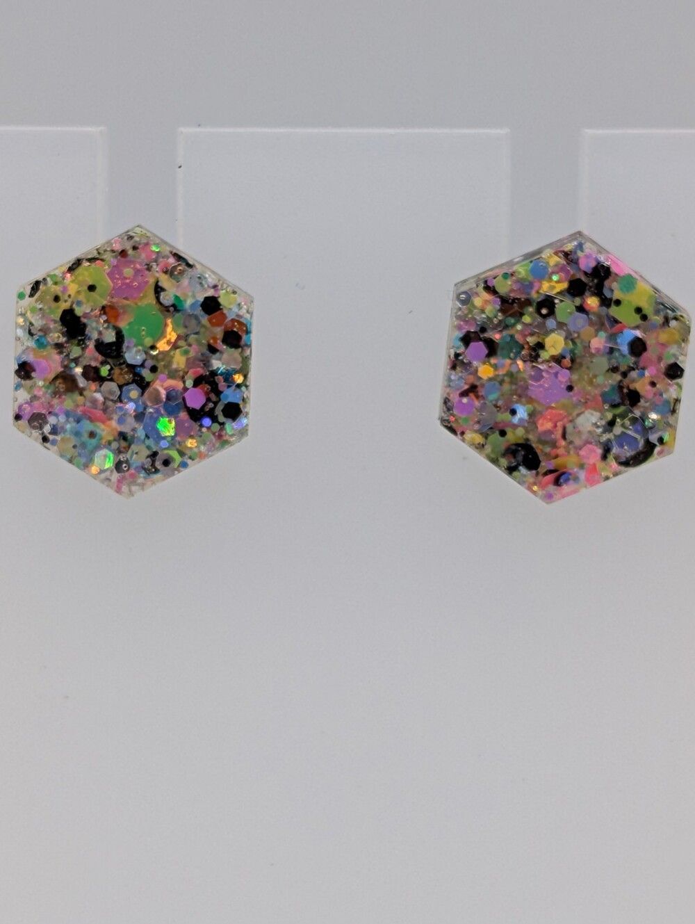 Hexagon Confetti Resin Stud Earrings - Multicolor